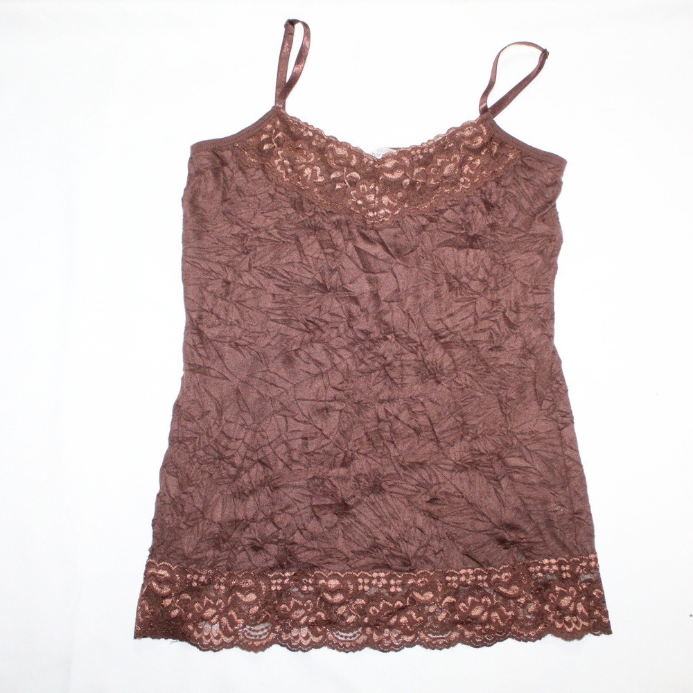 Y2K style brown long lace cami layering v neck basics 2000s adjustable strap